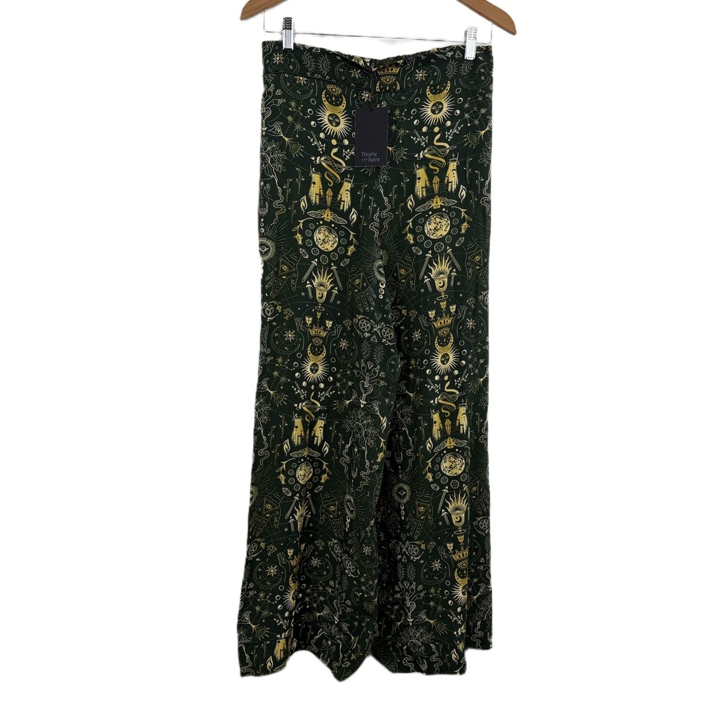 Thistle and Spire Dark Green and Gold Printed Lounge Pants